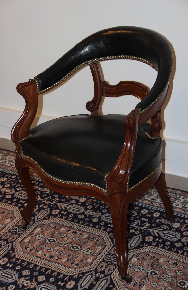 Fauteuil De Bureau En Acajou Et Cuir d'époque XIX ème -photo-4