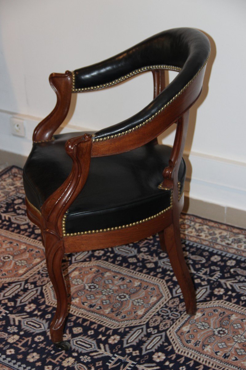 Fauteuil De Bureau En Acajou Et Cuir d'époque XIX ème -photo-1