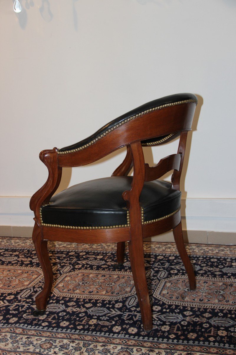 Fauteuil De Bureau En Acajou Et Cuir d'époque XIX ème -photo-2