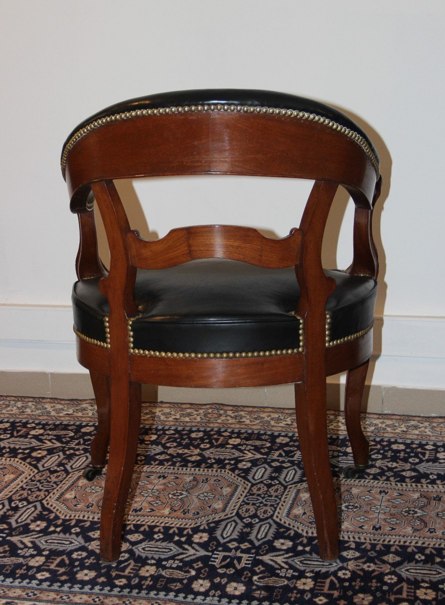 Fauteuil De Bureau En Acajou Et Cuir d'époque XIX ème -photo-3