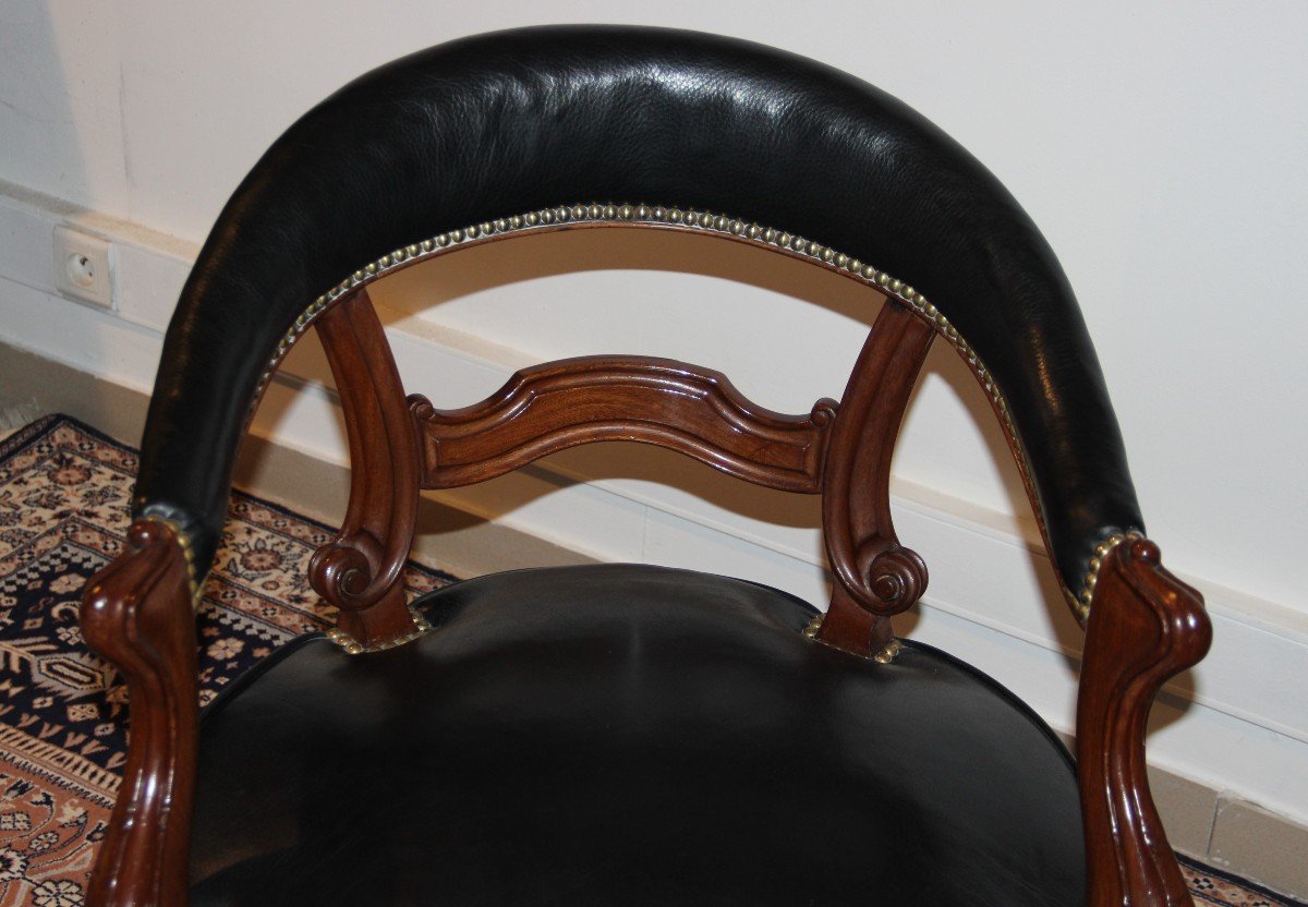 Fauteuil De Bureau En Acajou Et Cuir d'époque XIX ème -photo-4