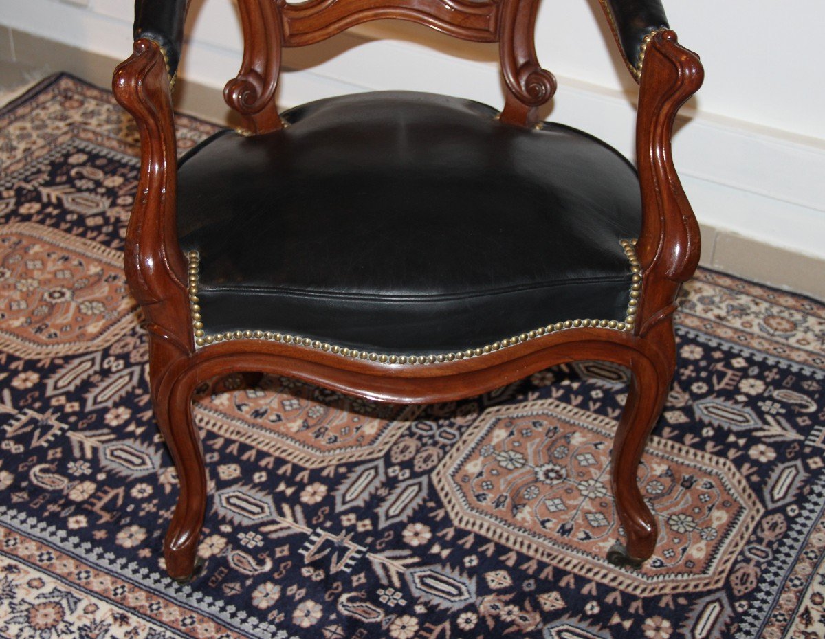 Fauteuil De Bureau En Acajou Et Cuir d'époque XIX ème -photo-5