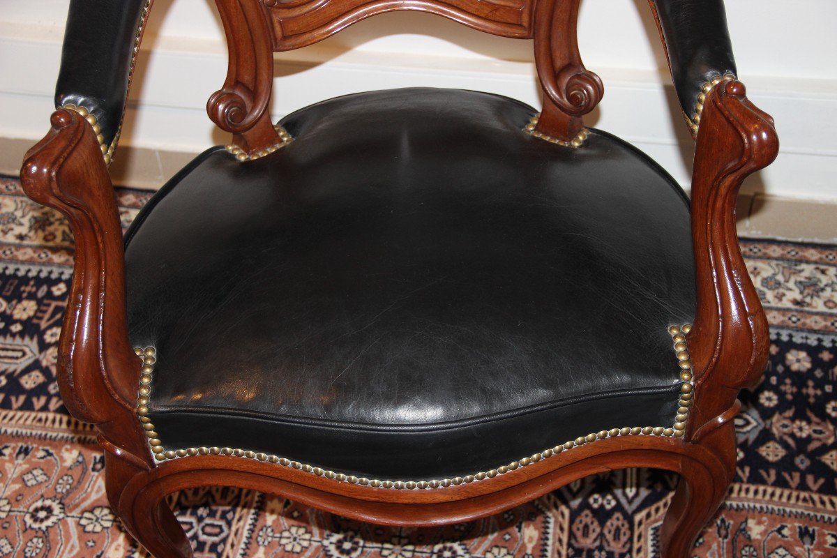 Fauteuil De Bureau En Acajou Et Cuir d'époque XIX ème -photo-6