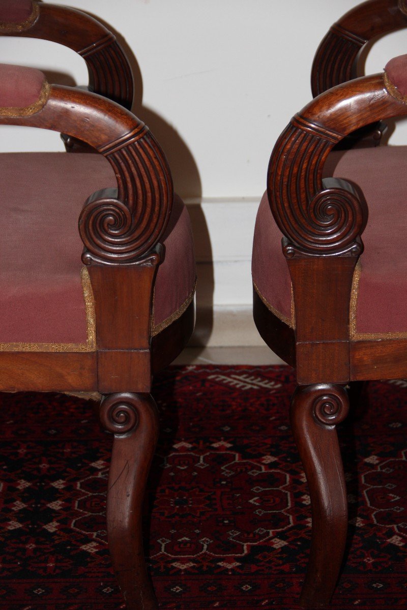 Paire De Fauteuils d'époque Restauration En Acajou-photo-3