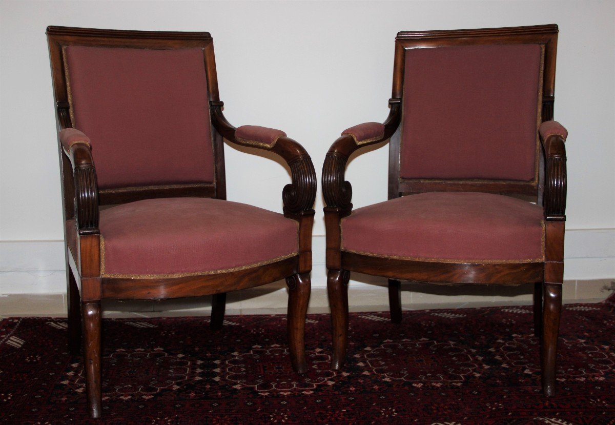 Paire De Fauteuils d'époque Restauration En Acajou-photo-5