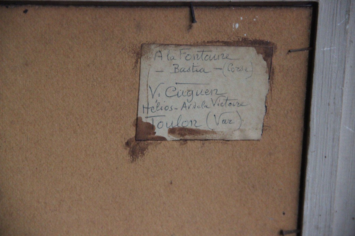 Tableau De Victor Louis Cuguen 1882-1969  La Fontaine à Bastia En Corse -photo-2