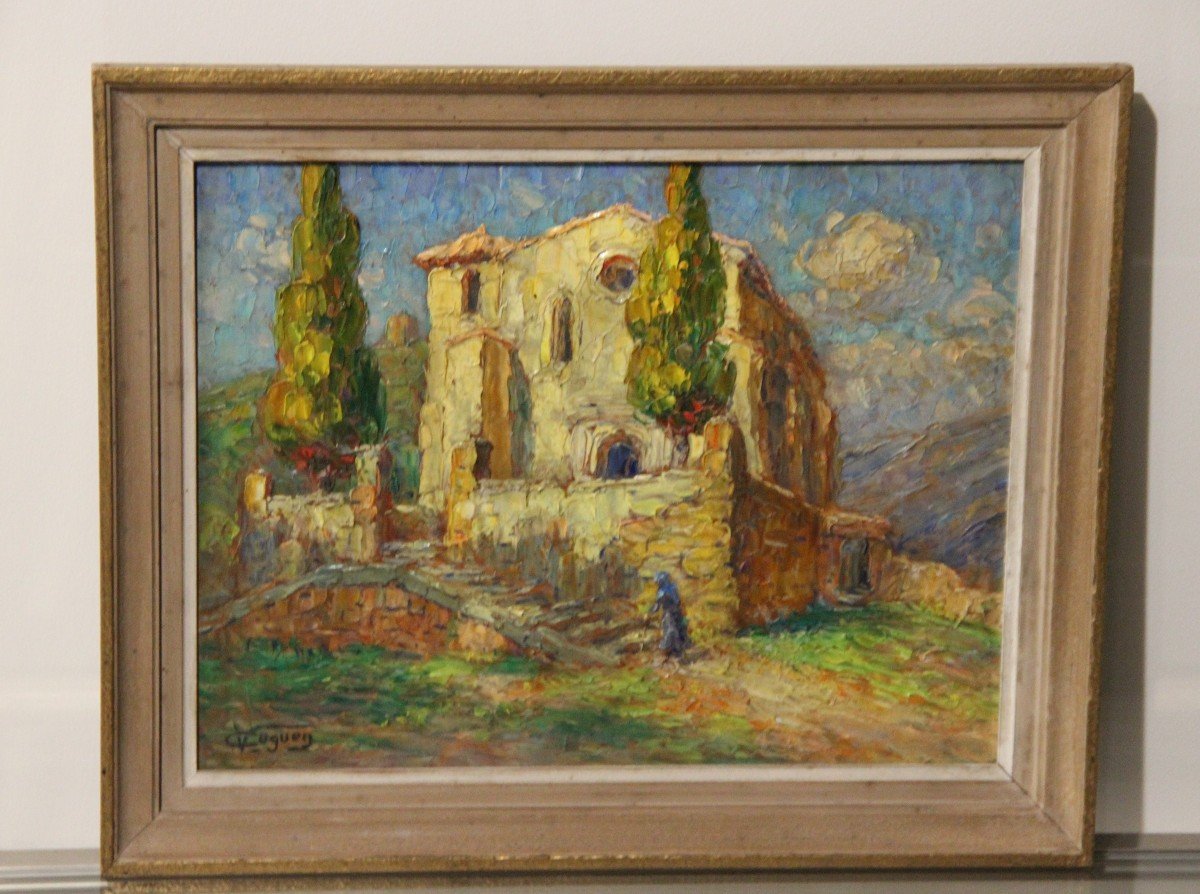 Painting By Victor Louis Cuguen 1882-1969 Chapel In Provence