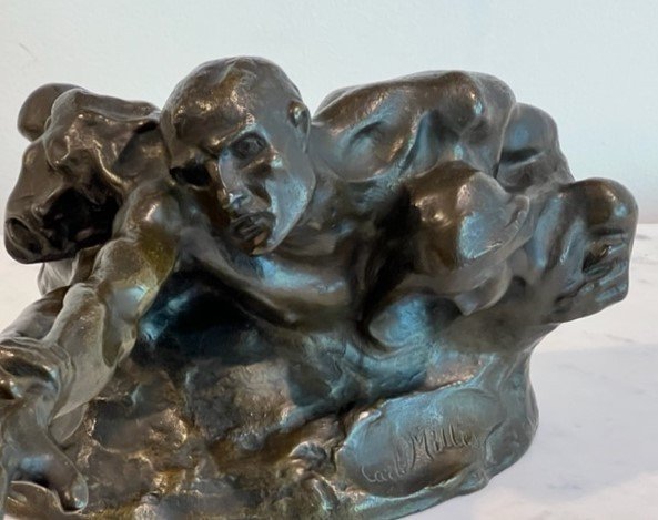 Sculpture En Bronze De Carl Milles 1875-1955  Lutte Pour La Vie  -photo-1