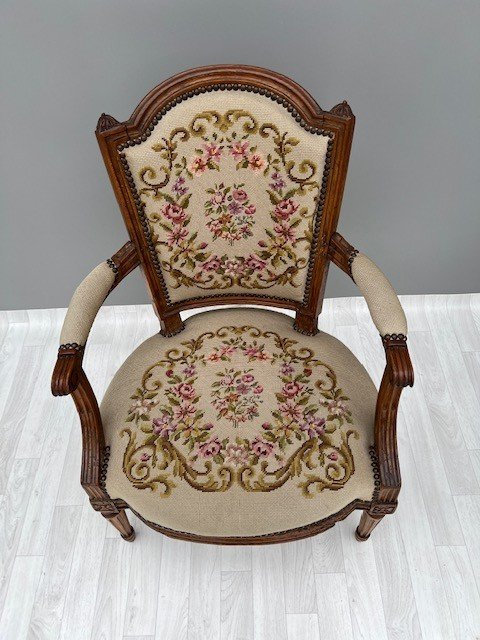 Louis XVI Cabriolet Armchair Stamped Louis Aubry-photo-3