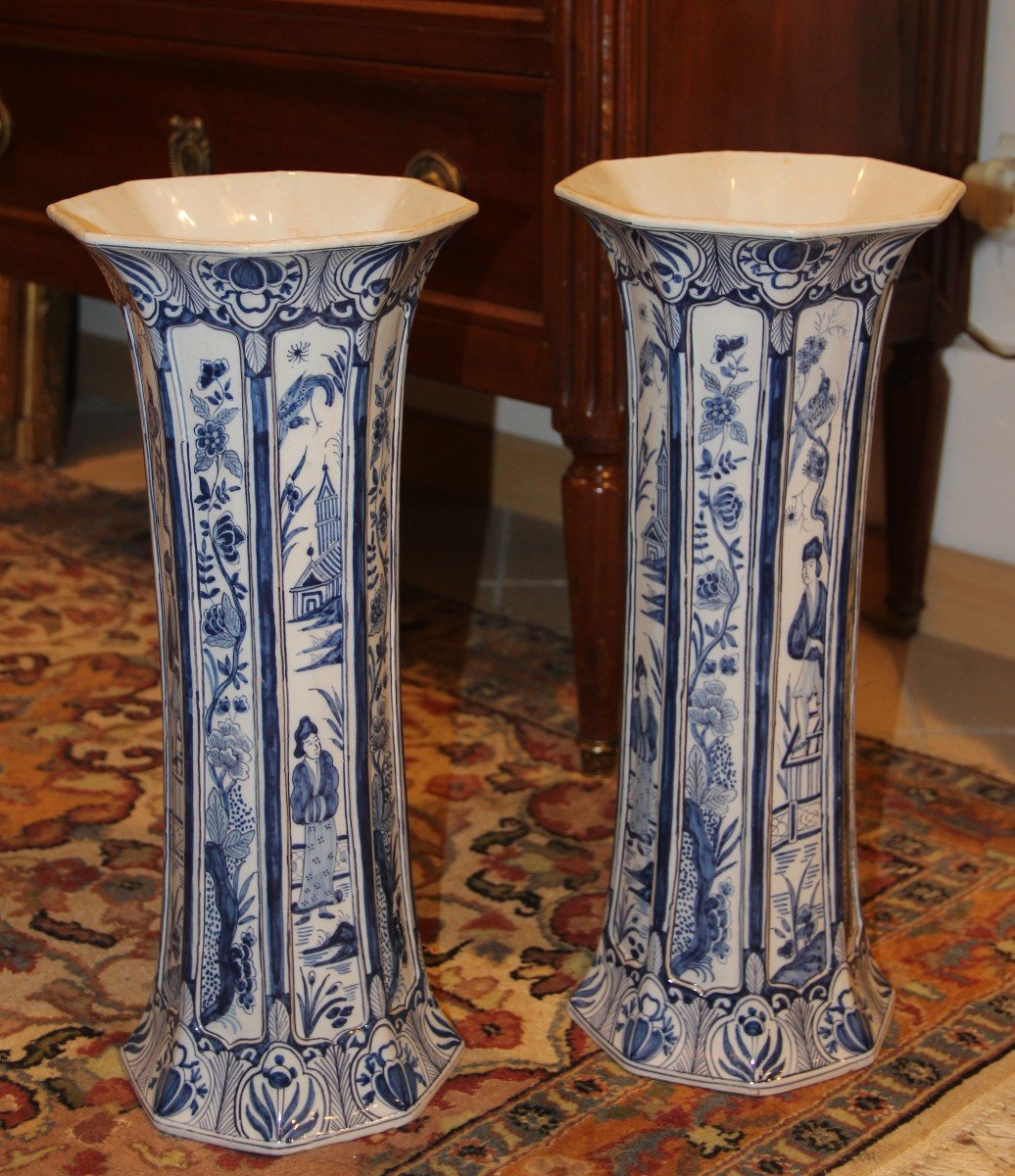 Paire De Vases De Delft Début XVIIIéme De Roos Décor Chinois -photo-7