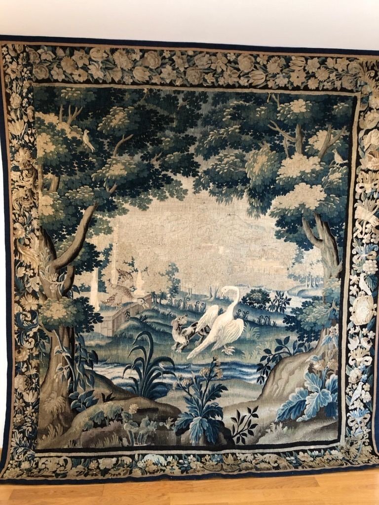 Aubusson Tapestry, XVIIIth Castle Decor Wooded Landscape Volatiles