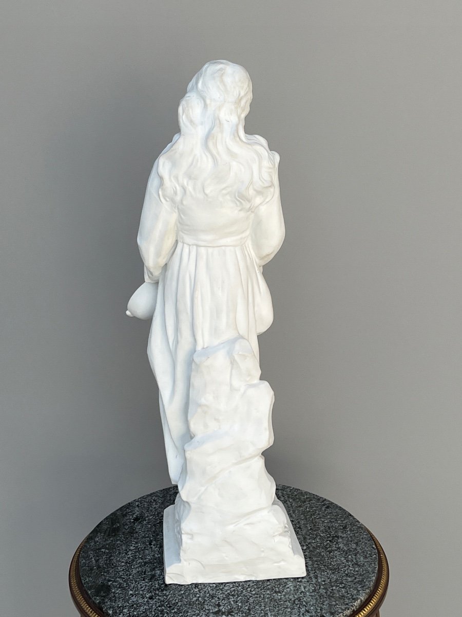 Grande Statue En Porcelaine Jeune Femme à La Mandoline Signé Mignon Mosbach-photo-2