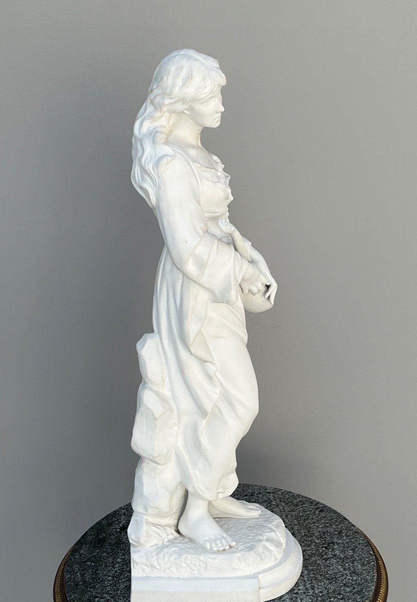 Grande Statue En Porcelaine Jeune Femme à La Mandoline Signé Mignon Mosbach-photo-3