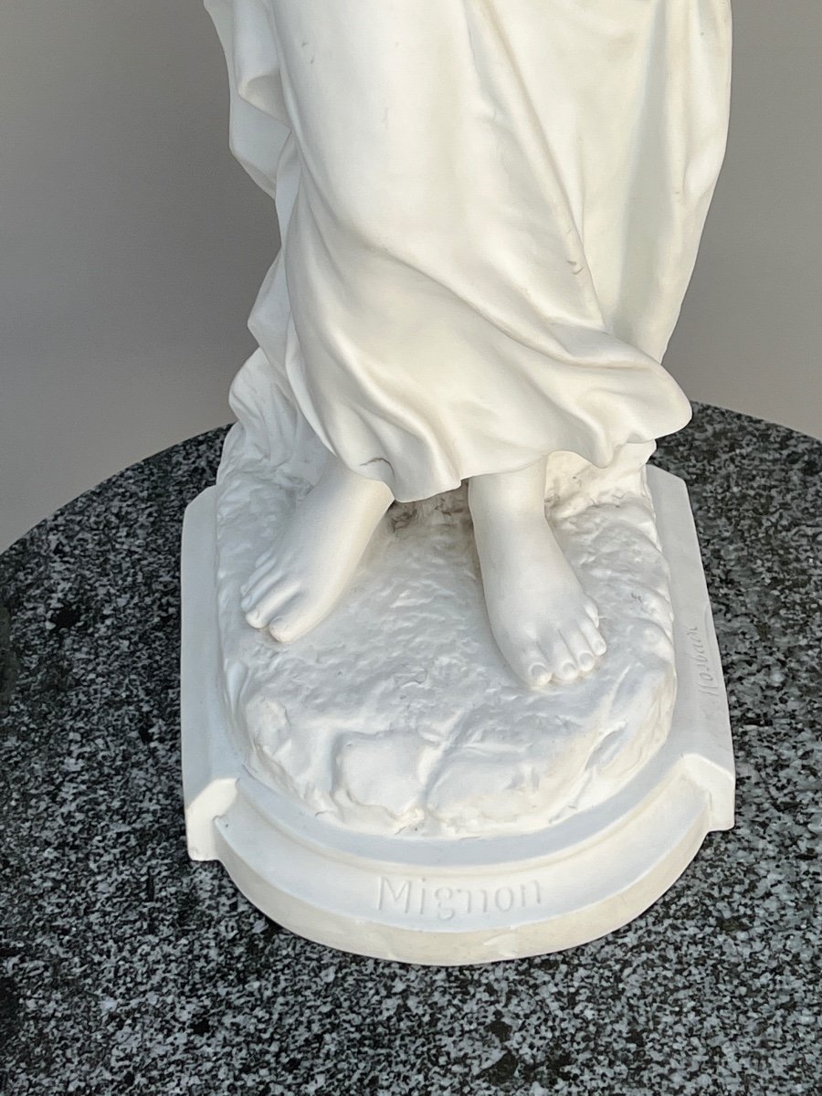 Grande Statue En Porcelaine Jeune Femme à La Mandoline Signé Mignon Mosbach-photo-7