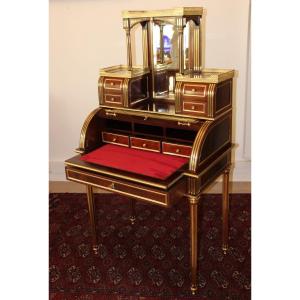 Bonheur Du Jour Cylinder Desk In Mahogany Louis XVI Style Attributed To Sormani