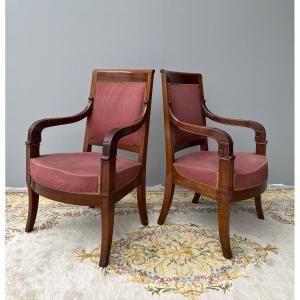 Pair Of Empire Armchairs In Mahogany