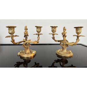 Candlesticks / Candlesticks In Gilt Bronze Louis XV Rocaille Style
