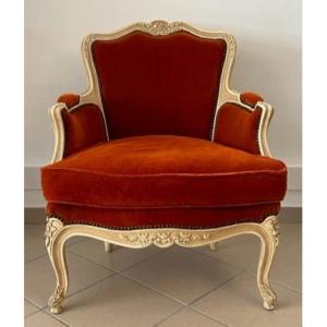 Bergere Louis XV Style In Carved Wood Velvet Fabrics