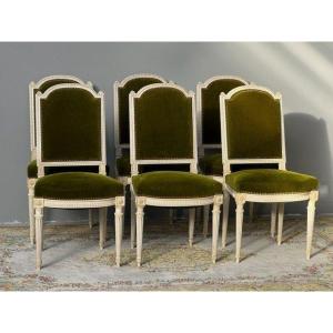 Suite Of 6 Louis XVI Style Chairs Stamped Jean Mocqué In Paris