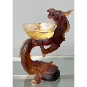 Daum France Empty Dragon Pouch In Glass Paste 