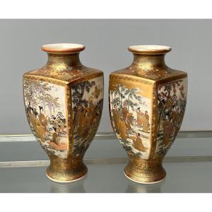 Paire De Vases En Faience De Satsuma Japon