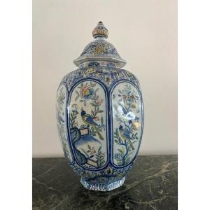 Vase / Potiche Covered By Foumaintraux Courquin In Desvres Delft Decor 
