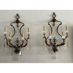 Large Pair Of Maison Bagues Style Sconces 1970s