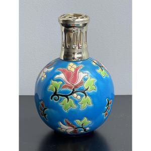 Berger Lamp In Longwy Enamels With Floral Decor
