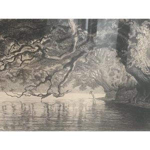 André Dauchez 1870-1948 " Sous les Chênes Environ de Quimper " Eau-Forte Originale 