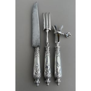 Louis XV-style Carving Set Minerva Silver With Cherub Decorations