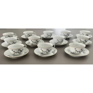 12 Lourioux Porcelain Coffee/tea Cups With Barbeaux Design 