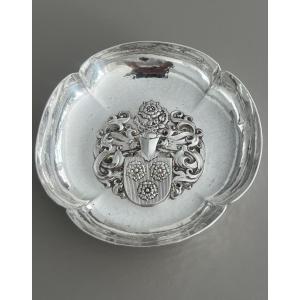 Solid Silver Bowl, Hammered By Isler Silversmiths In Switzerland, With Heraldic Coat Of Arms