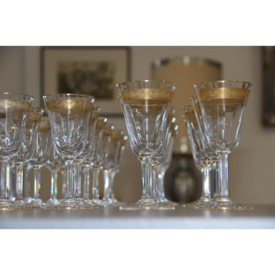 Saint Louis Service Of 48 Crystal Glasses And Gold Decor