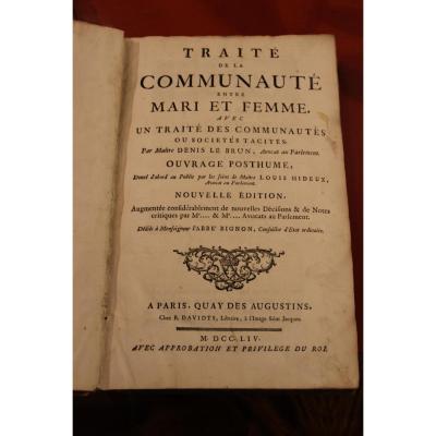 Traité De La Communauté Entre Mari Et Femme 1754 Par Denis Le Brun