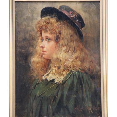 Maurice Orange 1868-1919 Peinture Jeune Fille Au Chapeau 