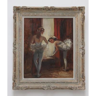 Peinture Impressionniste Représentant Des Danseuses En Tutu  XXème 
