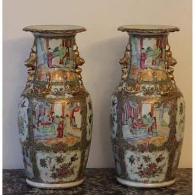 Pair Of Canton Porcelain Vases