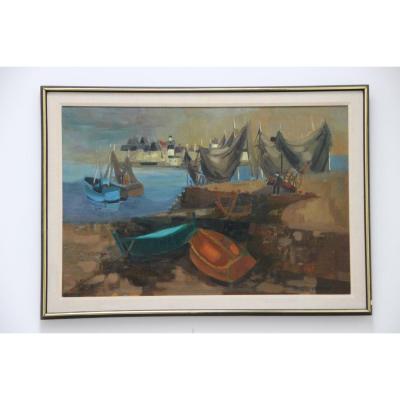 Peinture De Georges Lambert 1919-1998  Port De Guilvinec En Bretagne 