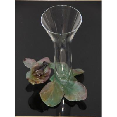 Daum France Frog Vase In Crystal And Glass Paste