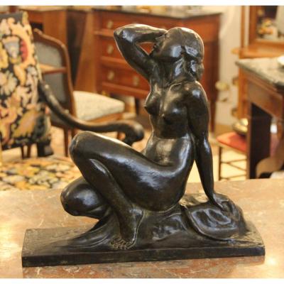 Sculpture En Bronze De Jean Ortis  ( 1881-1943 ) D'époque  Art Déco  Nu Féminin 