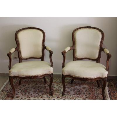 Pair Of Louis XV Cabriolet Armchairs From XVIIIth Century