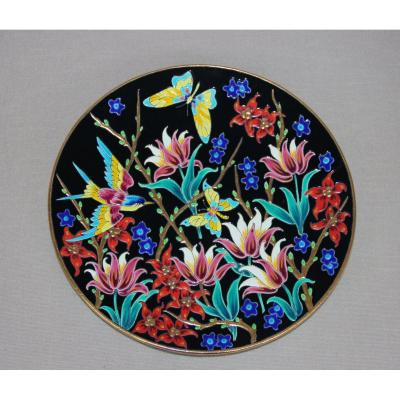 Large Enamel Dish From Longwy Art Workshop Knight Decor Butterflies