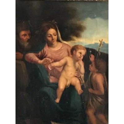 Sainte Famille Avec Saint Jean Baptiste Peinture XVII ème 