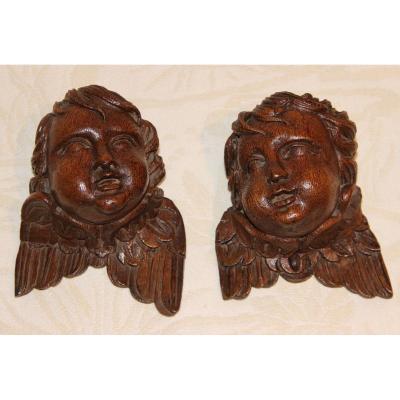 XVIIIth Carved Wood Cherubs Heads