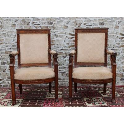 Pair Of Empire Style Armchairs With Winged Sphinges