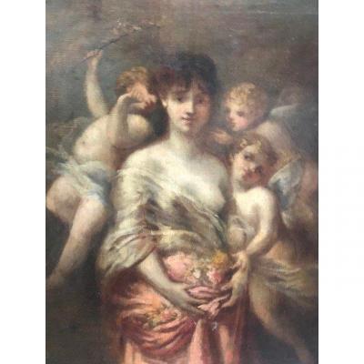 Painting By Marie Rosalbin De Buncey 1833-1891 Nymph And Putti