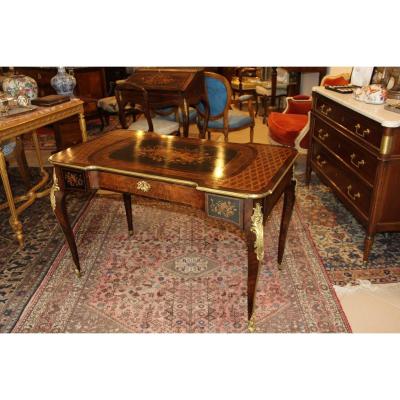 Bureau  Table d'époque Napoléon III En Palissandre et  Marqueterie Florale 