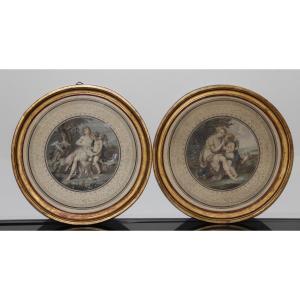 Paire De Gravures En Couleurs  De Bartolozzi 1727-1815 d'Après Cipriani
