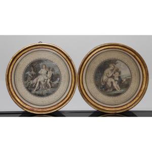 Pair Of Color Engravings By Bartolozzi 1727-1815 After Cipriani