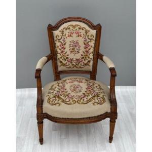 Fauteuil Cabriolet d'époque Louis XVI Estampillé Jacques Audry